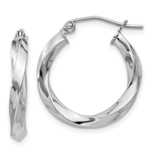 Rhodium-plated Sterling Silver 3x20mmTwisted Hoop Earrings