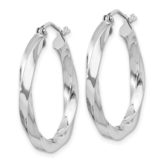 Rhodium-plated Sterling Silver 3x25mmTwisted Hoop Earrings