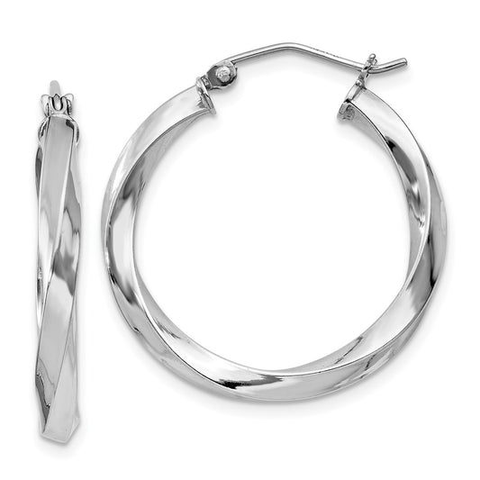 Rhodium-plated Sterling Silver 3x25mmTwisted Hoop Earrings