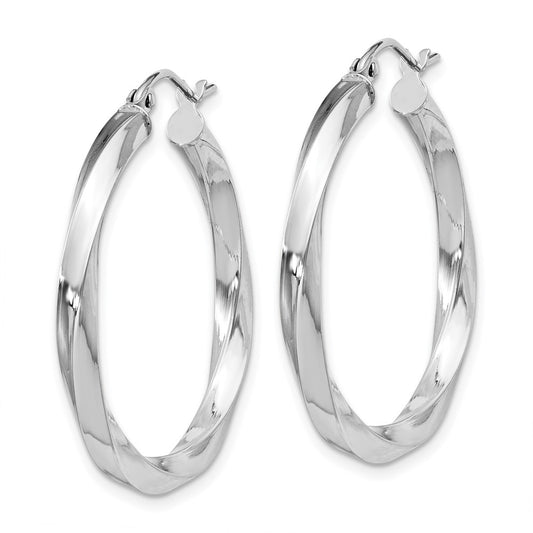 Rhodium-plated Sterling Silver 3x30mmTwisted Hoop Earrings