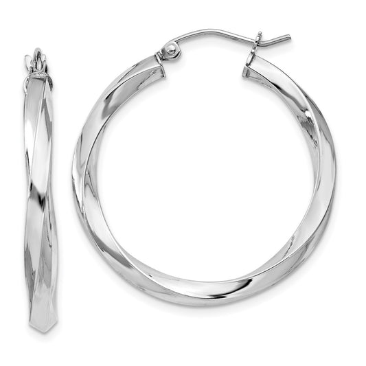 Rhodium-plated Sterling Silver 3x30mmTwisted Hoop Earrings