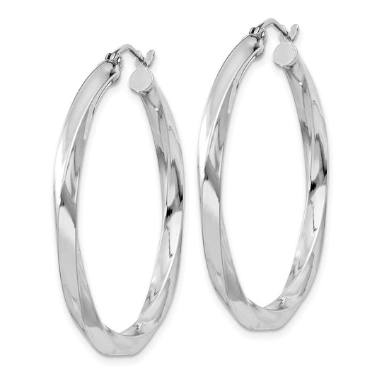 Rhodium-plated Sterling Silver 3x35mmTwisted Hoop Earrings