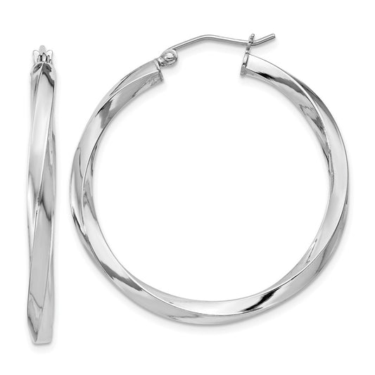 Rhodium-plated Sterling Silver 3x35mmTwisted Hoop Earrings