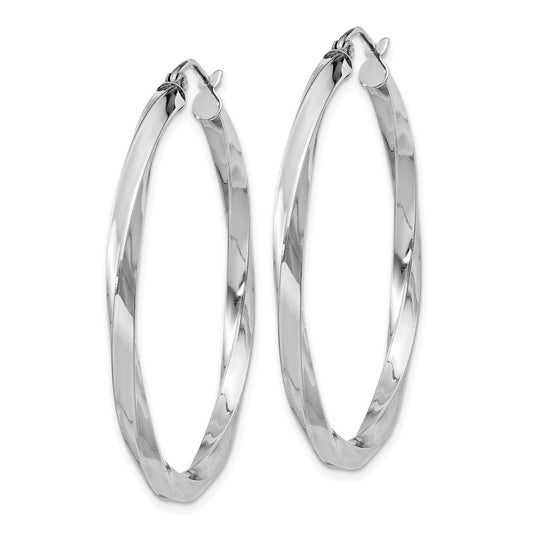 Rhodium-plated Sterling Silver 3x40mmTwisted Hoop Earrings