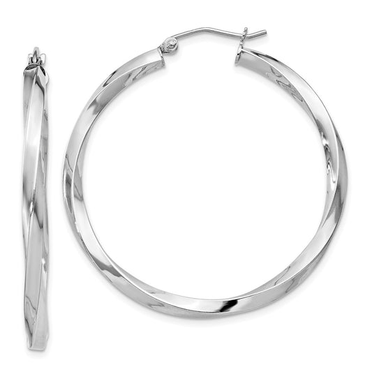 Rhodium-plated Sterling Silver 3x40mmTwisted Hoop Earrings