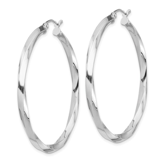 Rhodium-plated Sterling Silver 3x45mmTwisted Hoop Earrings