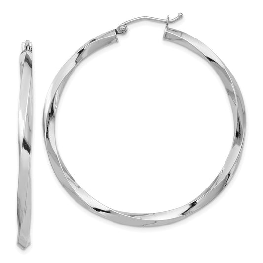 Rhodium-plated Sterling Silver 3x45mmTwisted Hoop Earrings