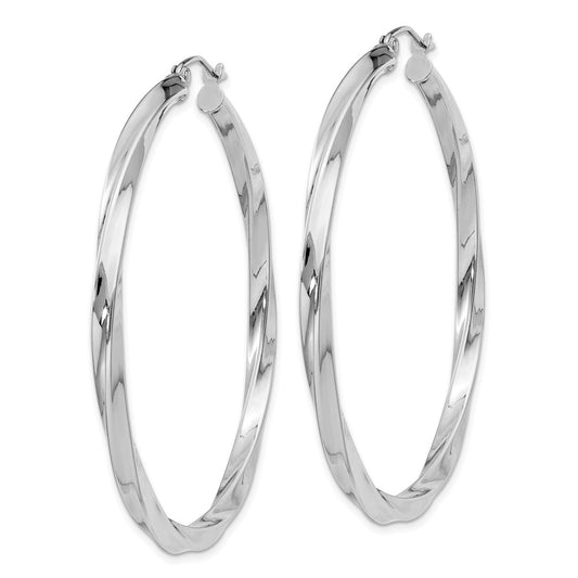 Rhodium-plated Sterling Silver 3x50mmTwisted Hoop Earrings