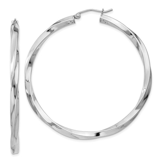 Rhodium-plated Sterling Silver 3x50mmTwisted Hoop Earrings