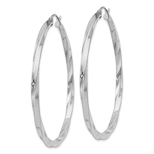 Rhodium-plated Sterling Silver 3x55mmTwisted Hoop Earrings