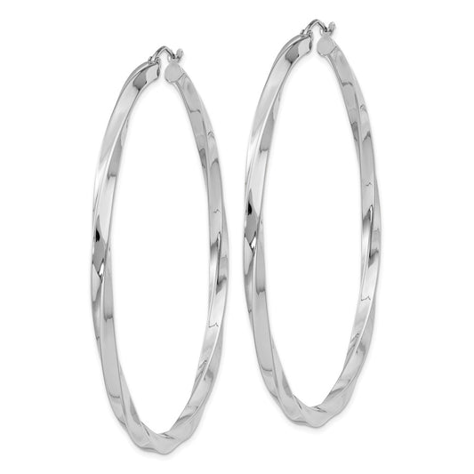 Rhodium-plated Sterling Silver 3x60mmTwisted Hoop Earrings