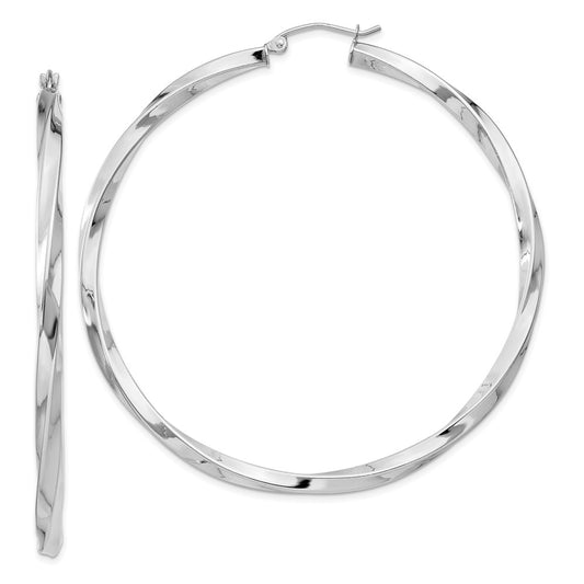 Rhodium-plated Sterling Silver 3x60mmTwisted Hoop Earrings