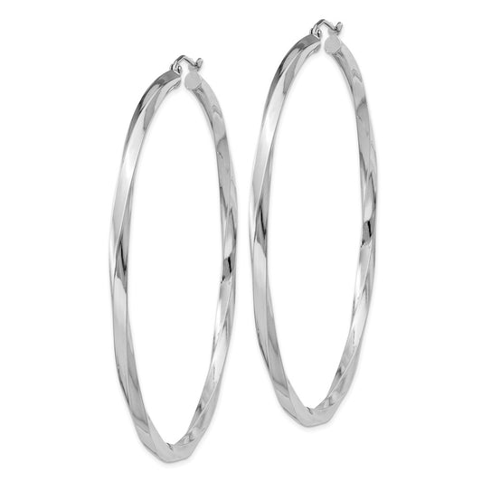 Rhodium-plated Sterling Silver 3x65mmTwisted Hoop Earrings