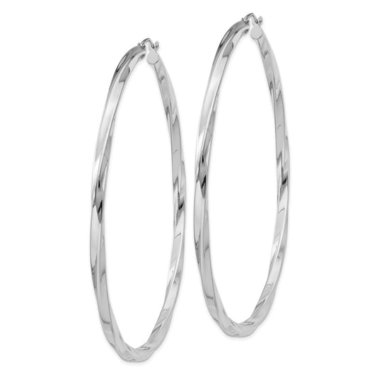 Rhodium-plated Sterling Silver 3x70mmTwisted Hoop Earrings