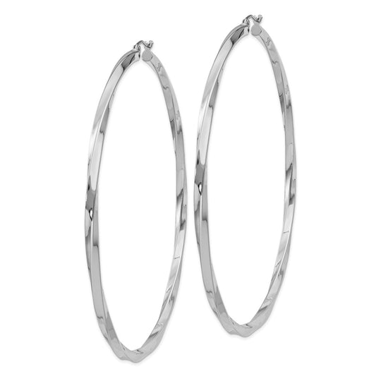 Rhodium-plated Sterling Silver 3x80mmTwisted Hoop Earrings