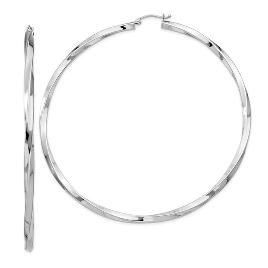 Rhodium-plated Sterling Silver 3x80mmTwisted Hoop Earrings