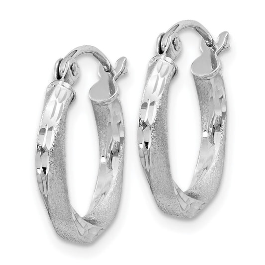 Rhodium-plated Silver Satin Diamond-cut 2.5x15mm Twisted Hoop Earrings