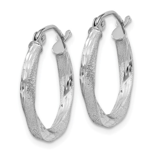 Rhodium-plated Silver Satin Diamond-cut 2.5x18mm Twisted Hoop Earrings