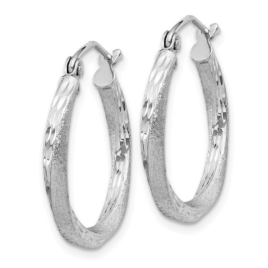 Rhodium-plated Silver Satin Diamond-cut 2.5x20mm Twisted Hoop Earrings