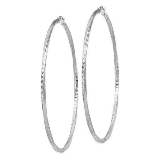 Rhodium-plated Silver Satin Diamond-cut 2.5x80mm Twisted Hoop Earrings