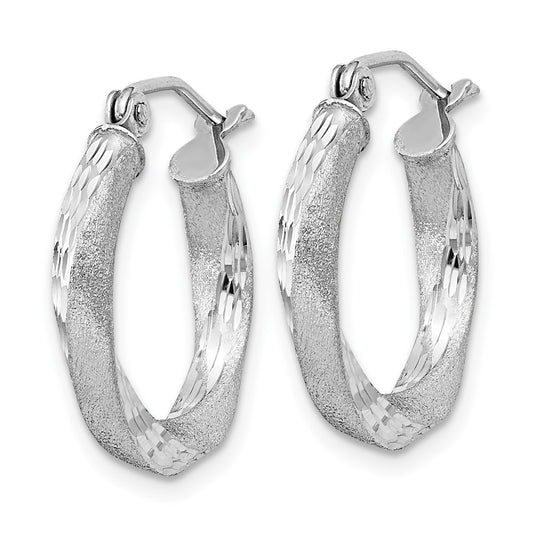 Rhodium-plated Sterling Silver Satin Diamond-cut Twisted 3x18mm Hoop Earrings