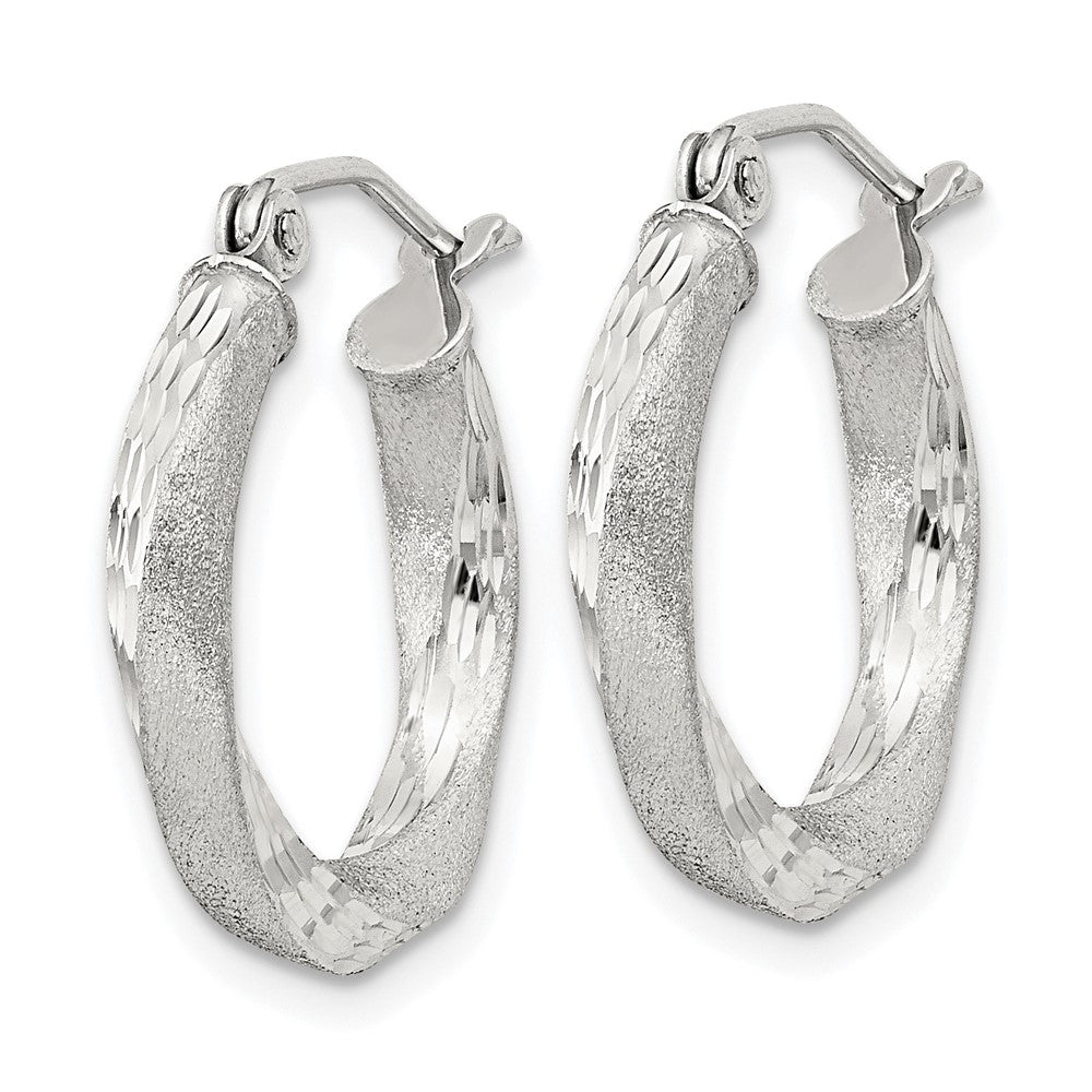 Sterling Silver Satin Diamond-cut Twisted 3x18mm Hoop Earrings