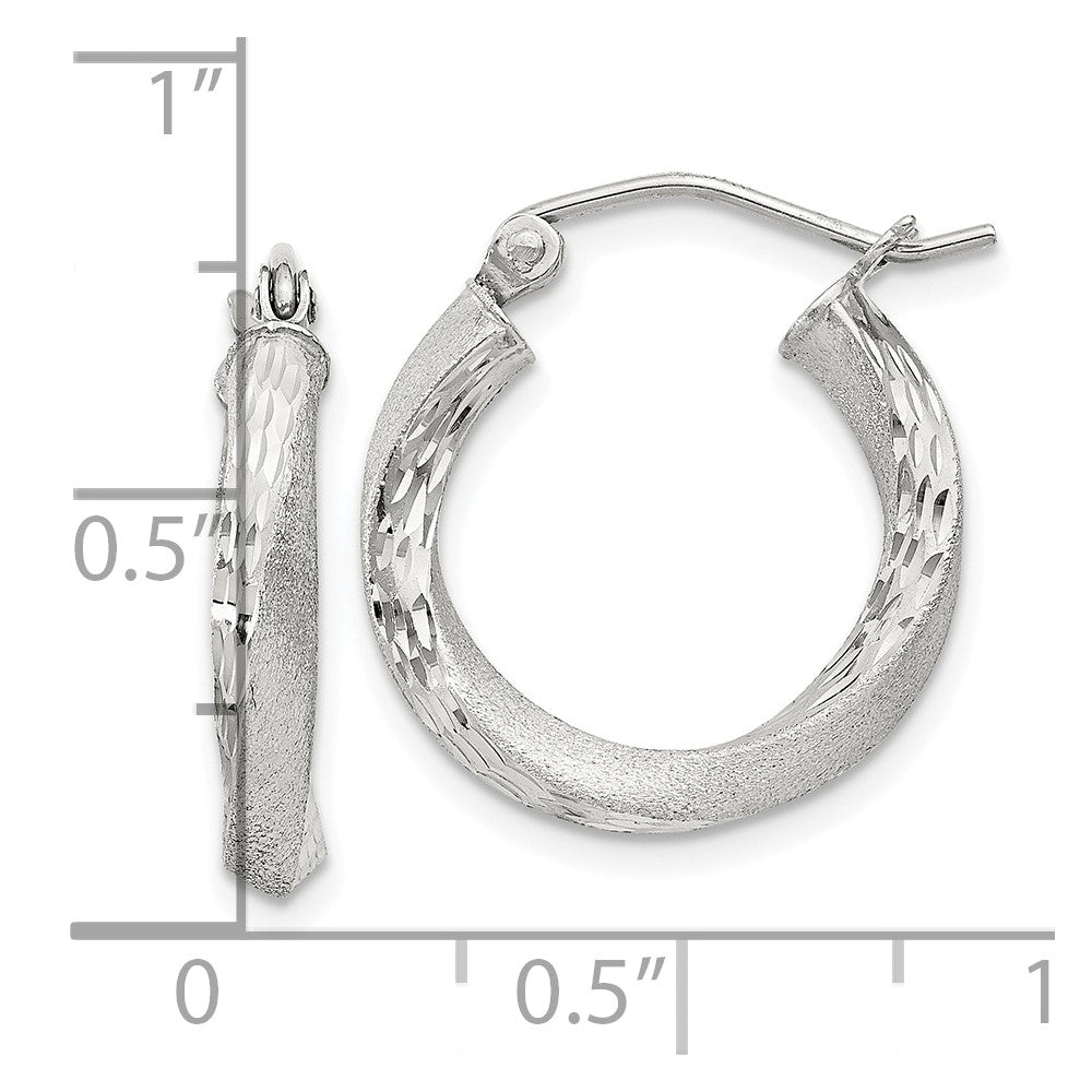 Sterling Silver Satin Diamond-cut Twisted 3x18mm Hoop Earrings