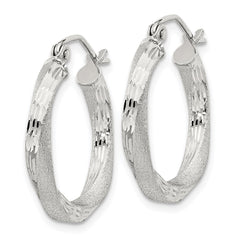 Sterling Silver Satin Diamond-cut Twisted 3x20mm Hoop Earrings