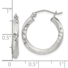 Sterling Silver Satin Diamond-cut Twisted 3x20mm Hoop Earrings