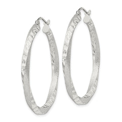 Sterling Silver Satin Diamond-cut Twisted 3x35mm Hoop Earrings