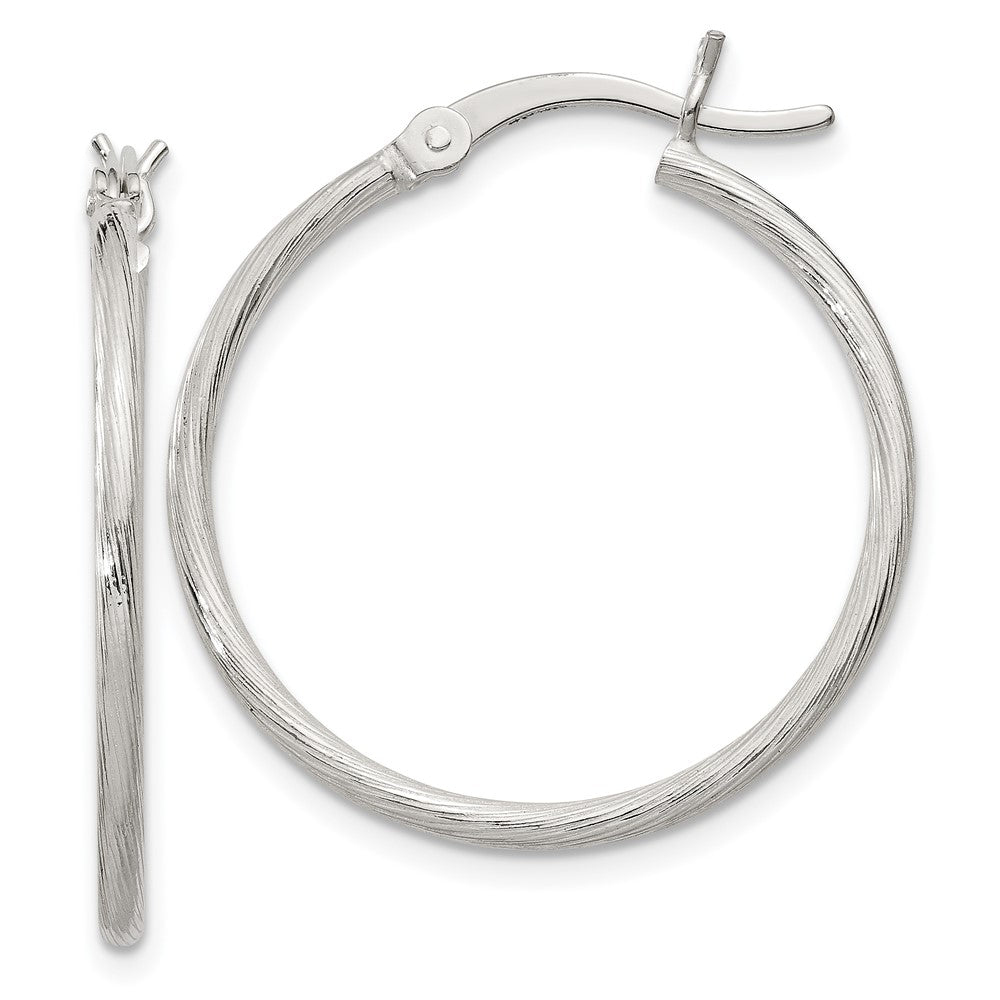 Sterling Silver Fine Twist 1.5x25mm Hoop Earrings