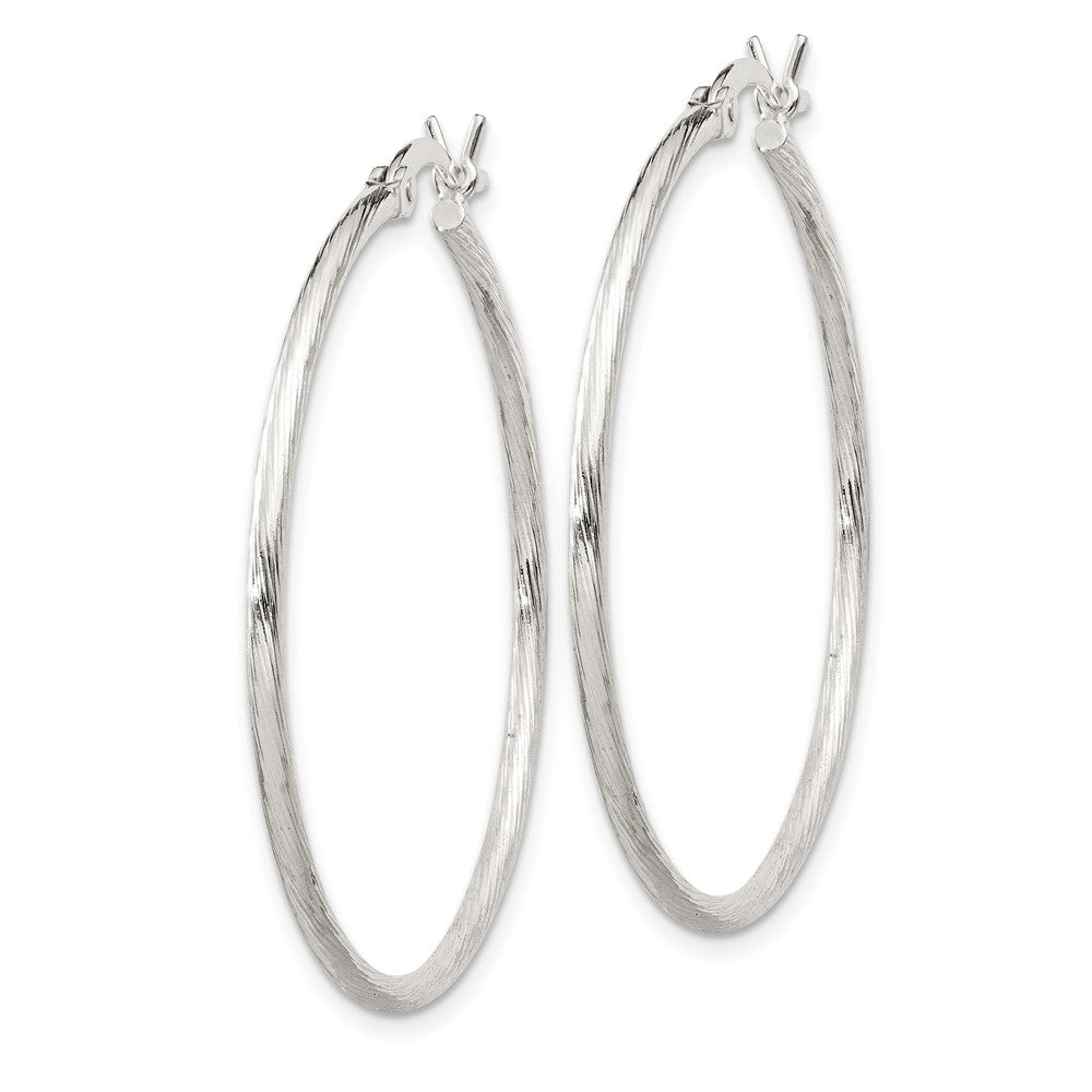 Sterling Silver Fine Twist 1.5x35mm Hoop Earrings