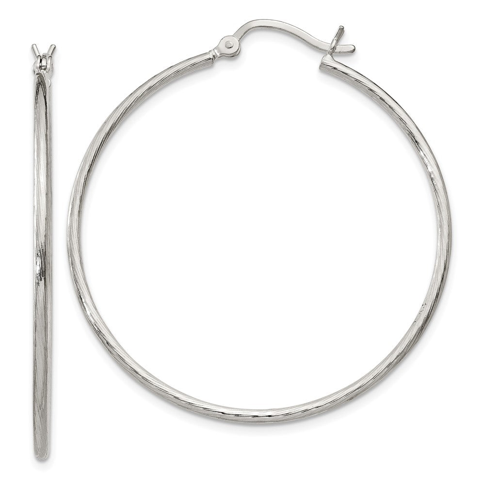 Sterling Silver Fine Twist 1.5x40mm Hoop Earrings