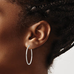Sterling Silver Textured 2x30mm Hoop Earrings