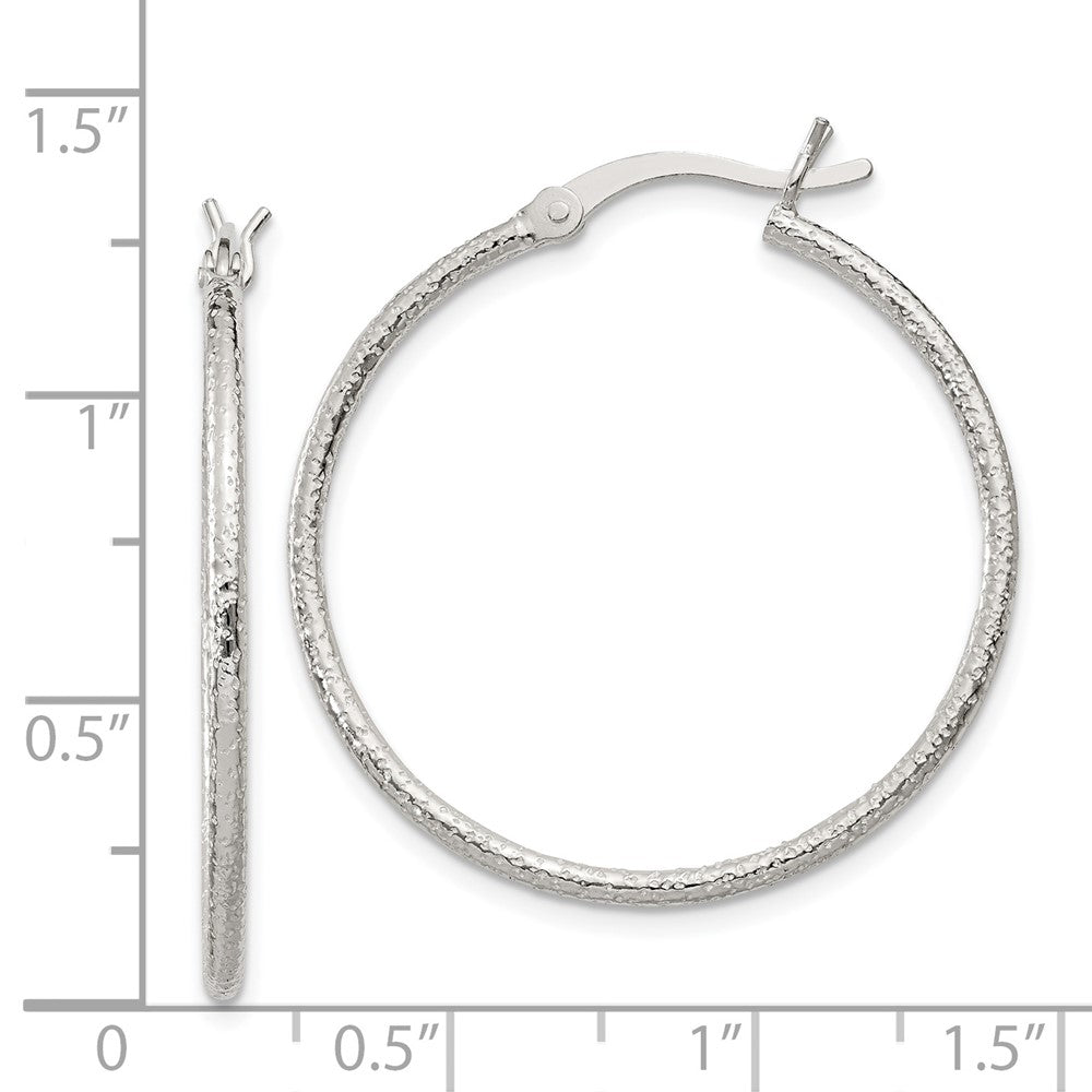 Sterling Silver Textured 2x30mm Hoop Earrings