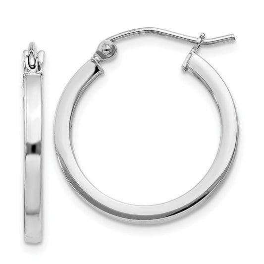 Rhodium-plated Sterling Silver 2x20mm Square Tube Hoop Earrings