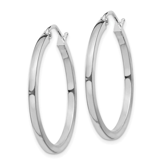 Rhodium-plated Sterling Silver 2x30mm Square Tube Hoop Earrings