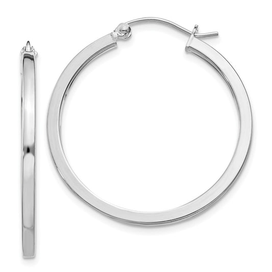 Rhodium-plated Sterling Silver 2x30mm Square Tube Hoop Earrings