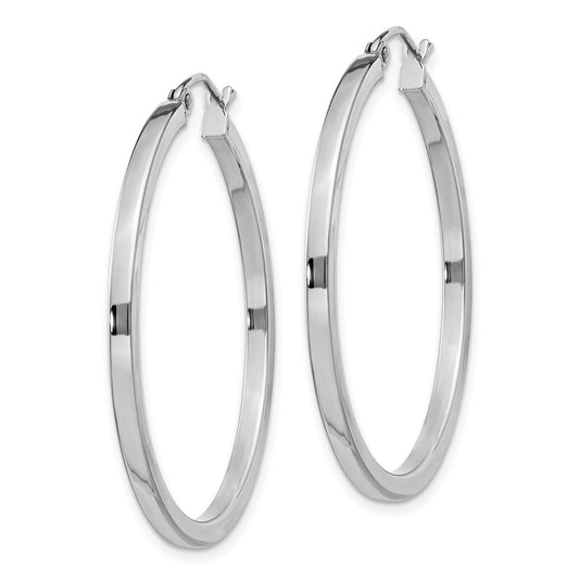 Rhodium-plated Sterling Silver 2x35mm Square Tube Hoop Earrings