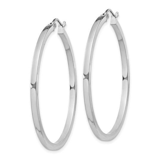 Rhodium-plated Sterling Silver 2x40mm Square Tube Hoop Earrings