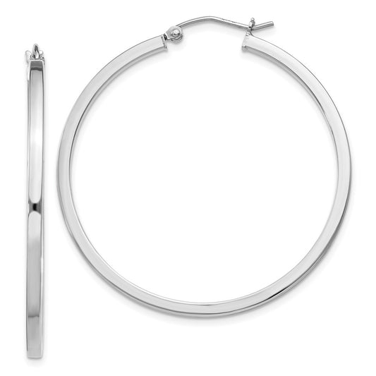 Rhodium-plated Sterling Silver 2x40mm Square Tube Hoop Earrings