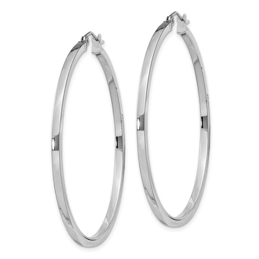 Rhodium-plated Sterling Silver 2x45mm Square Tube Hoop Earrings