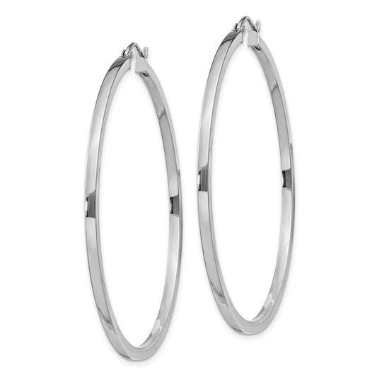 Rhodium-plated Sterling Silver 2x50mm Square Tube Hoop Earrings