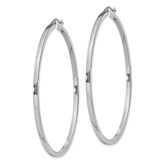 Rhodium-plated Sterling Silver 2x55mm Square Tube Hoop Earrings