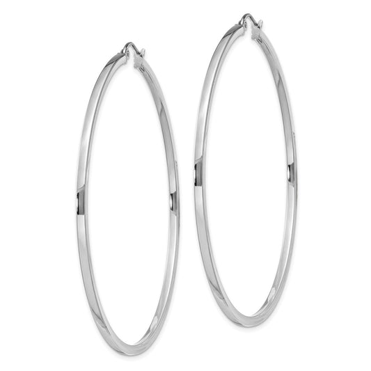 Rhodium-plated Sterling Silver 2x60mm Square Tube Hoop Earrings