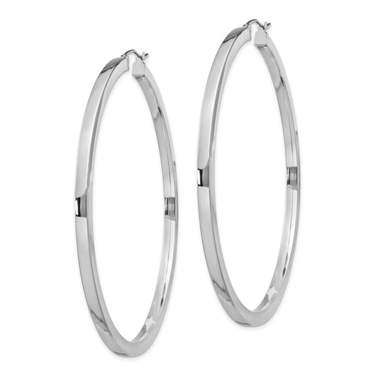 Rhodium-plated Sterling Silver 2x65mm Square Tube Hoop Earrings