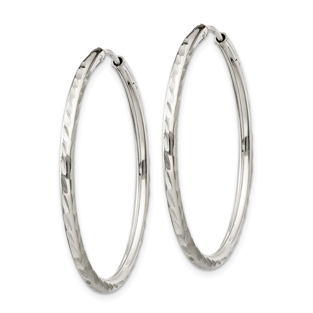 Sterling Silver Diamond-cut 2.5x35mm Endless Hoop Earrings