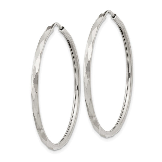 Sterling Silver Diamond-cut 2.5x35mm Endless Hoop Earrings