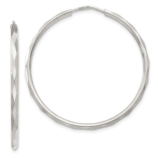 Sterling Silver Diamond-cut 2.5x35mm Endless Hoop Earrings