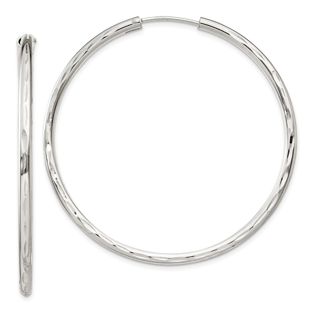 Sterling Silver Diamond-cut 2.5x50mm Endless Hoop Earrings